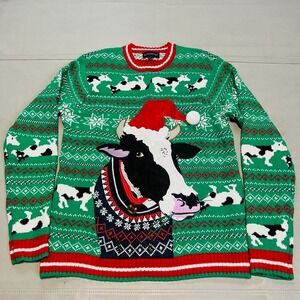Blizzard Bay Men Ugly Xmas Office Knit Sweater Cow Santa Green M Bell Winter3823